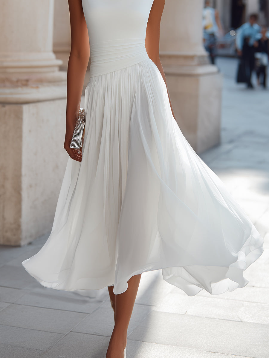 Robe midi plissée sans manches à col bateau pour femme Montarello  