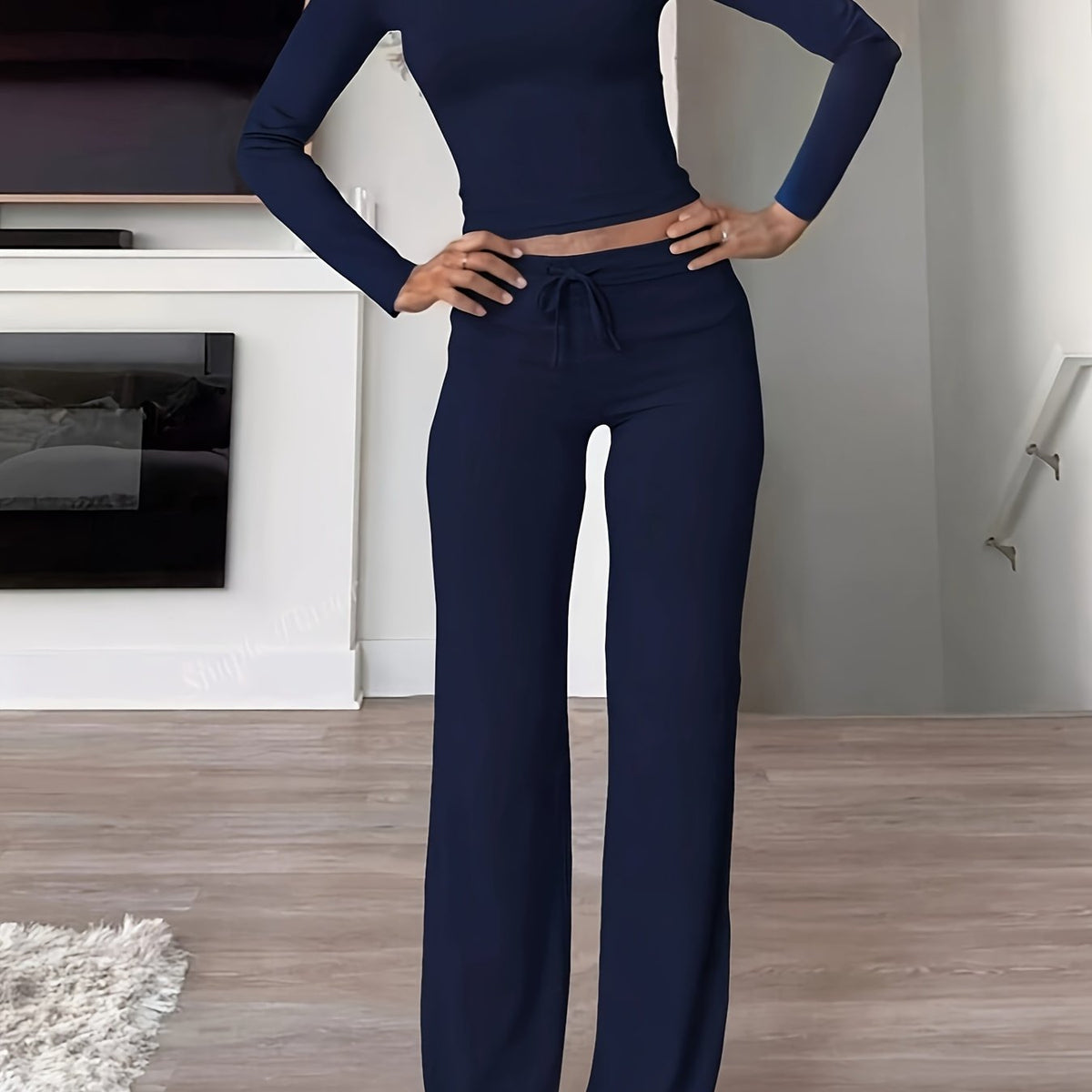 Montarello Women's Loungewear Set Ribbed Long Sleeve Drawstring Two Piece