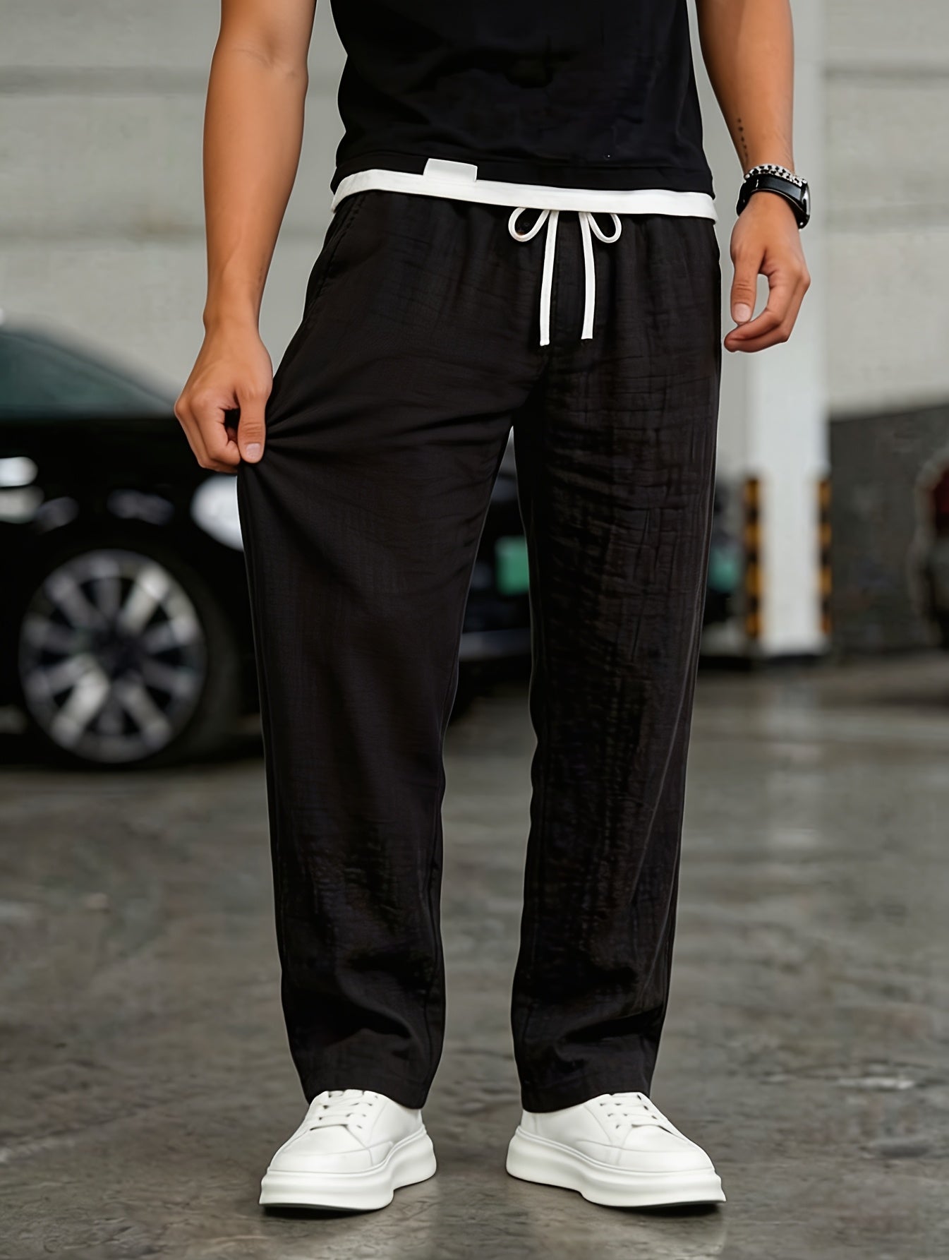 Montarello Men’s Linen-Look Relaxed Drawstring Trousers