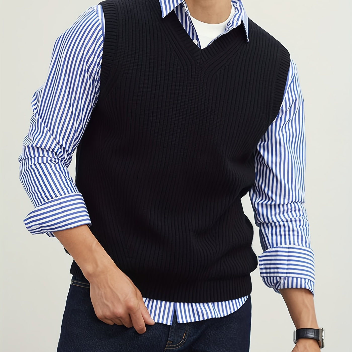 Montarello Men's Sweater Vest V-Neck Ribbed Knit