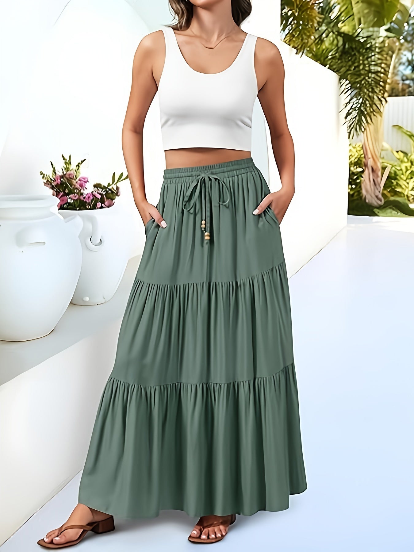 Montarello Tiered Drawstring Maxi Skirt Women's
