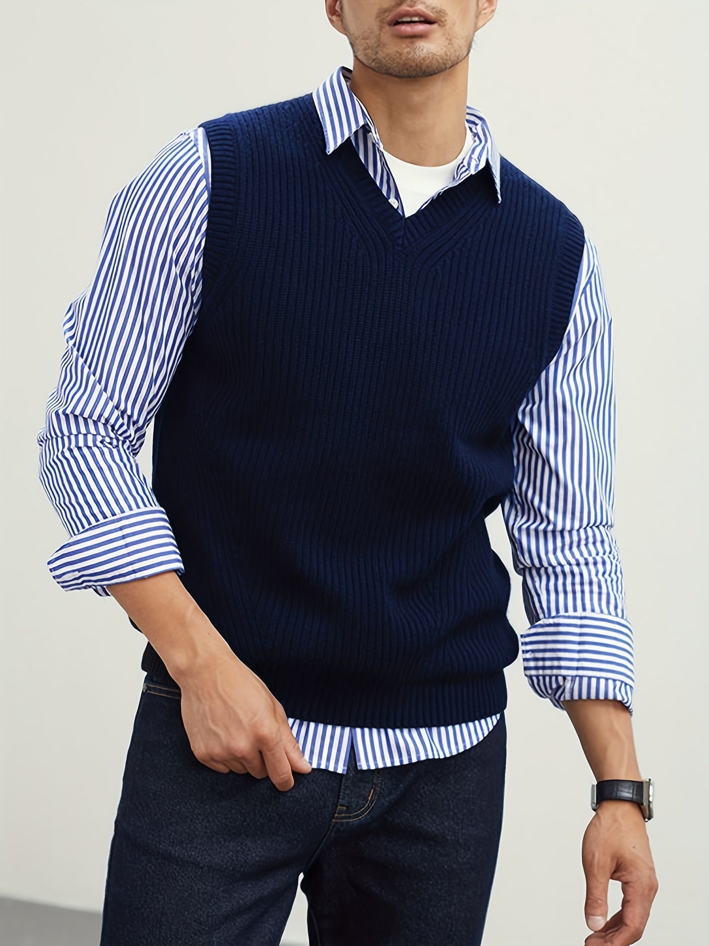 Montarello Men's Sweater Vest V-Neck Ribbed Knit