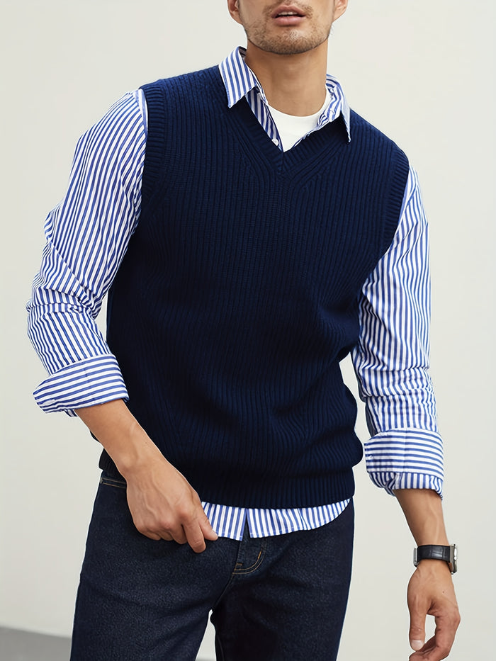 Montarello Men's Sweater Vest V-Neck Ribbed Knit