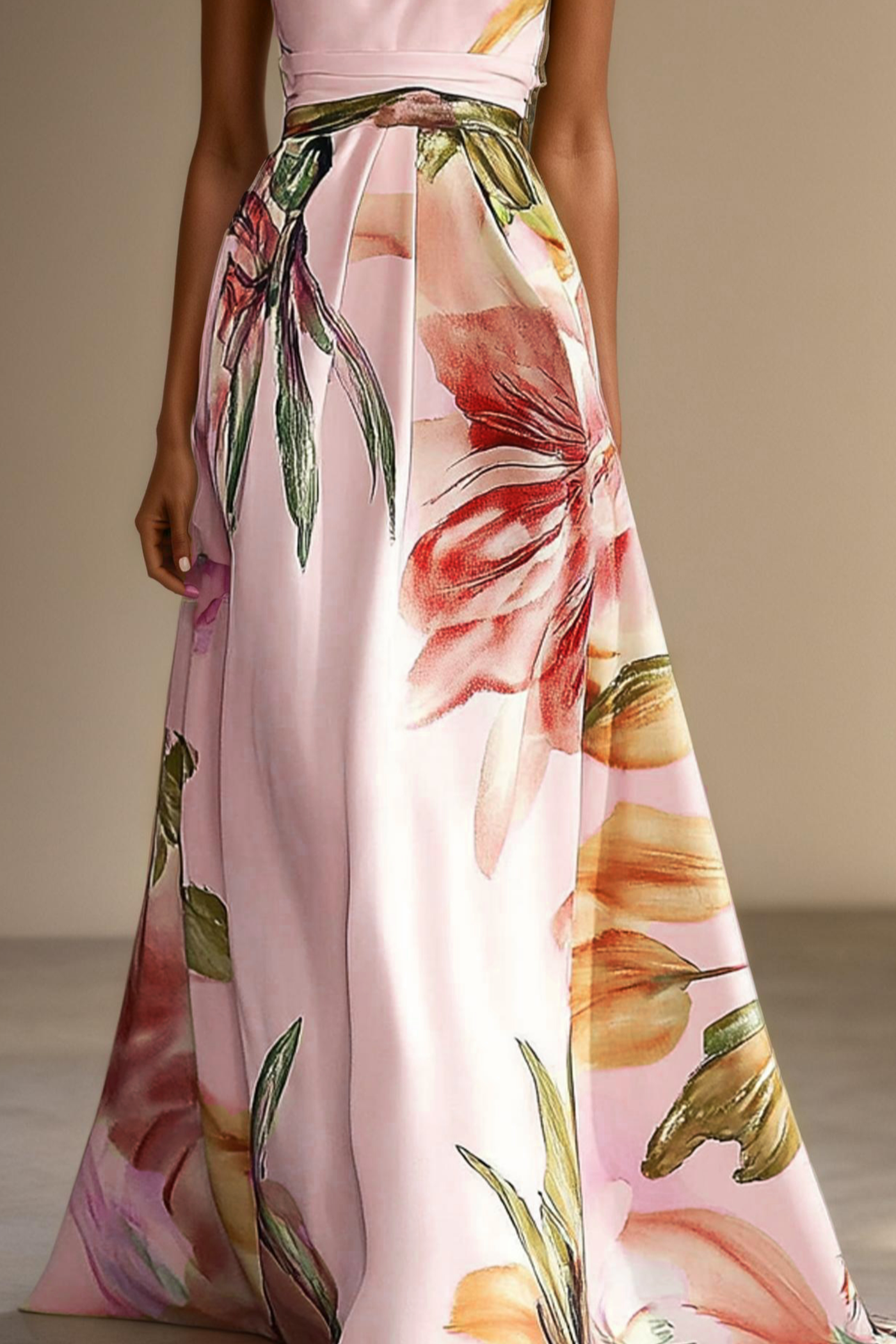 Montarello Women's Floral Satin-Look One-Shoulder Wedding Guest Maxi Dress