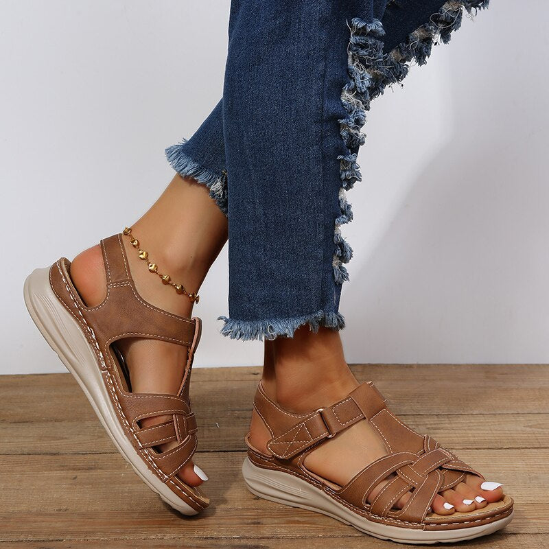 Montarello Women's Cut-Out Multi-Strap Buckle Low Wedge Sandals