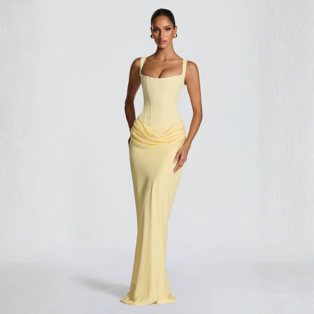 Montarello Square Neck Draped Maxi Dress Evening