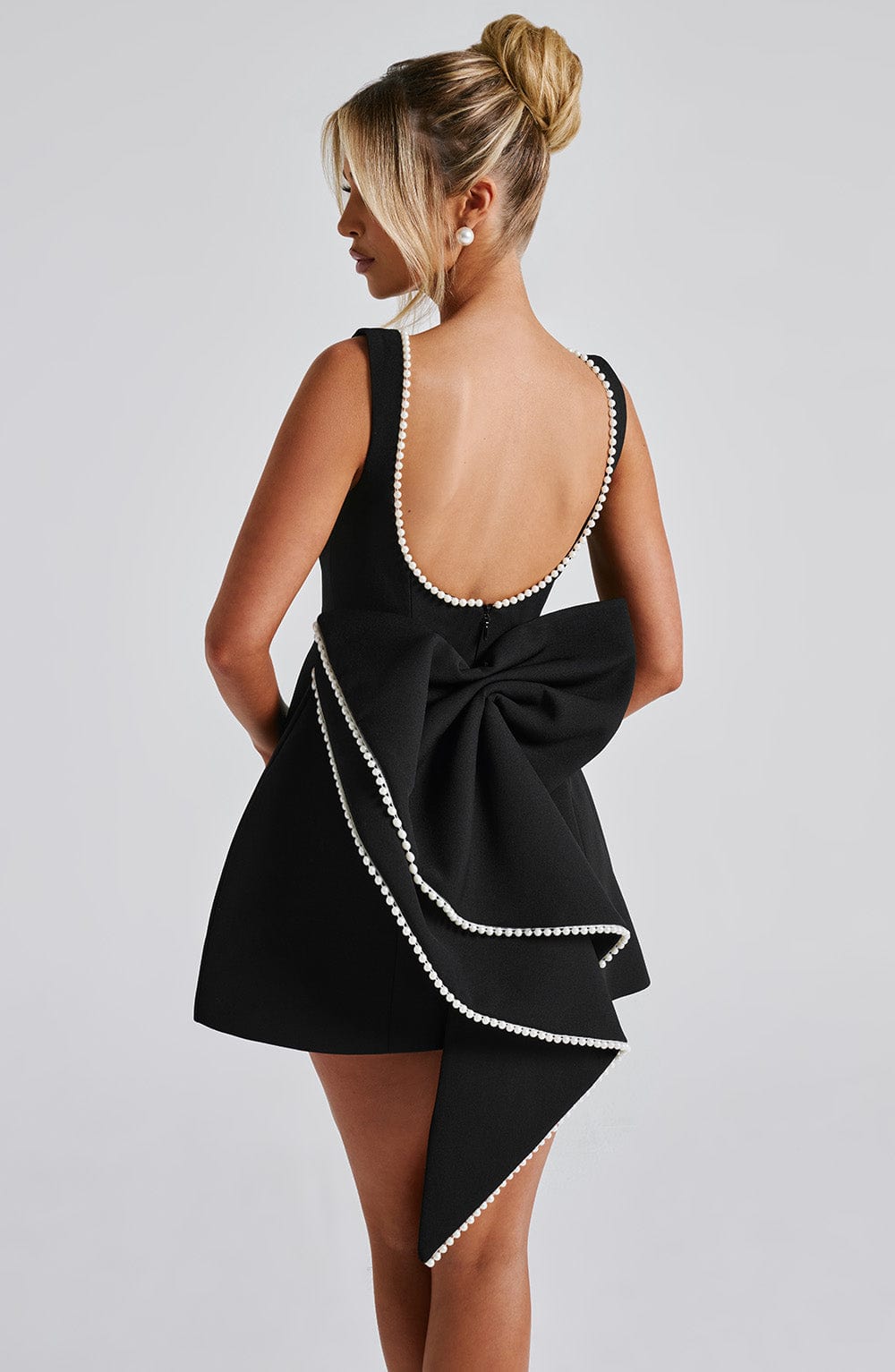 Montarello Women's Pearl Trim A-Line Mini Wedding Guest Dress
