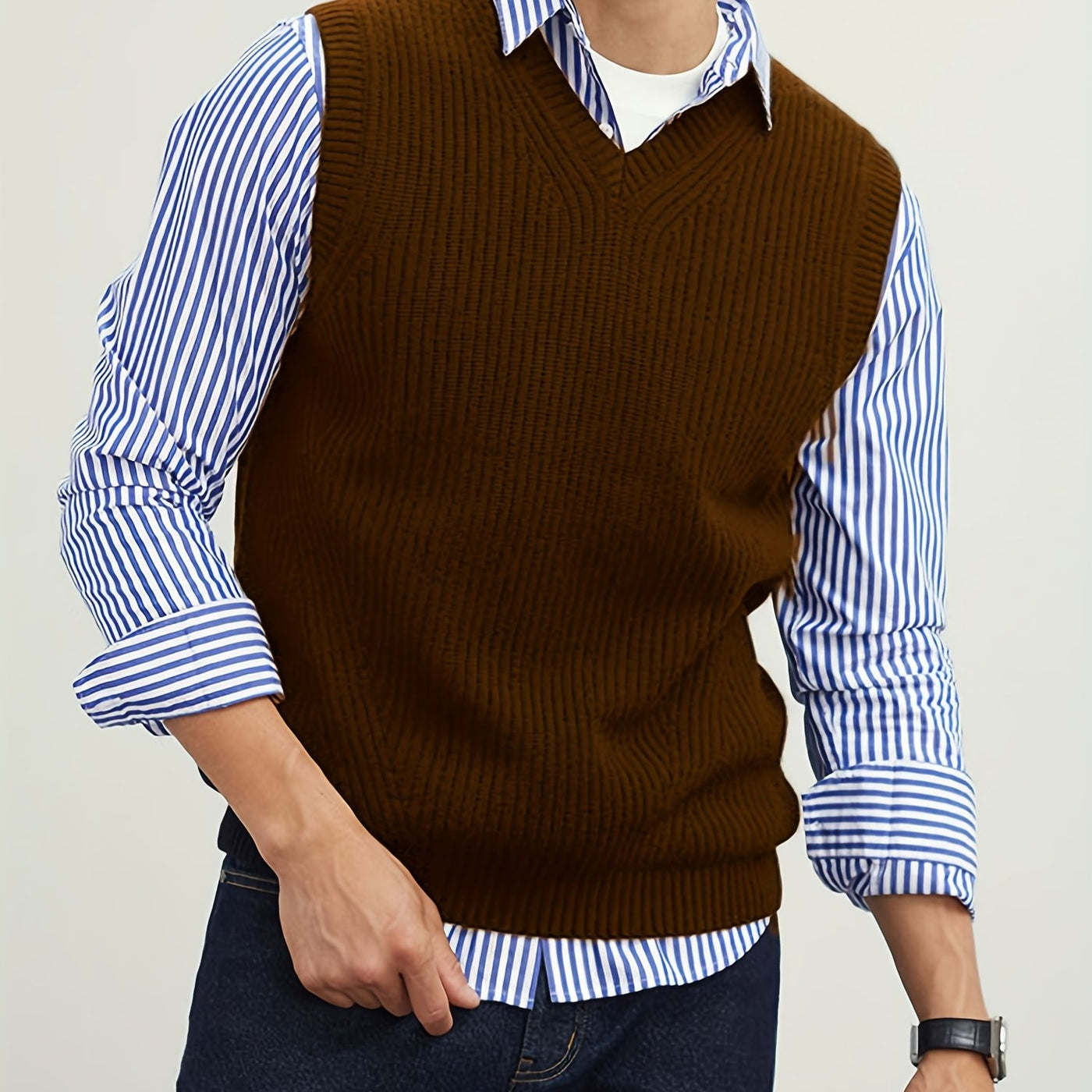 Montarello Men's Sweater Vest V-Neck Ribbed Knit