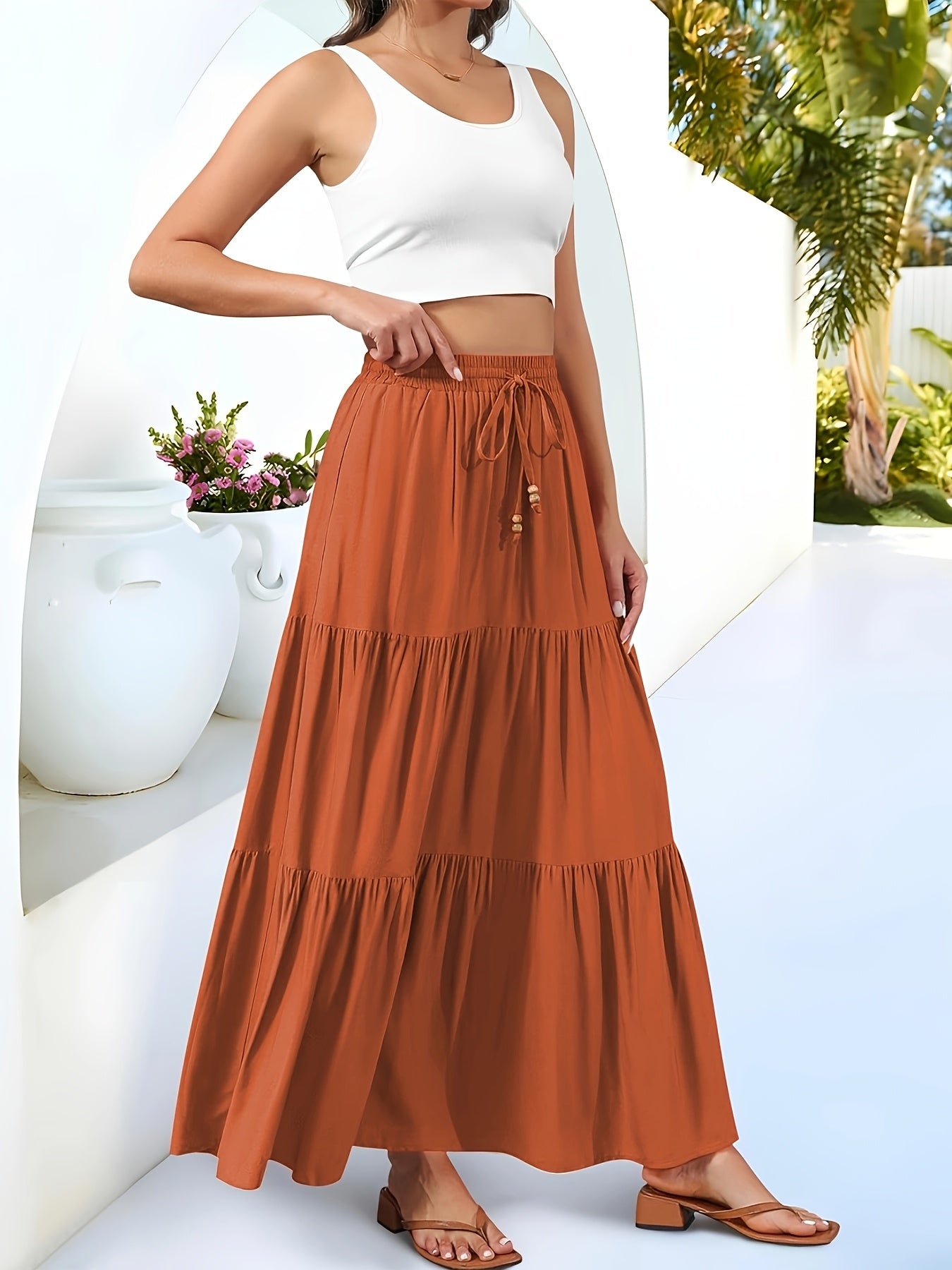 Montarello Tiered Drawstring Maxi Skirt Women's
