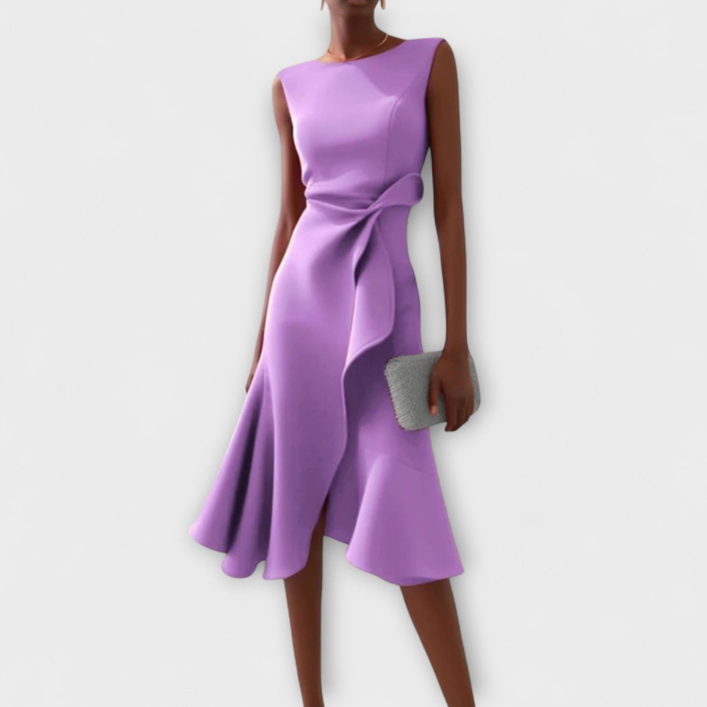 Montarello Women's Sleeveless Wrap Detail Ruffle Midi Dress