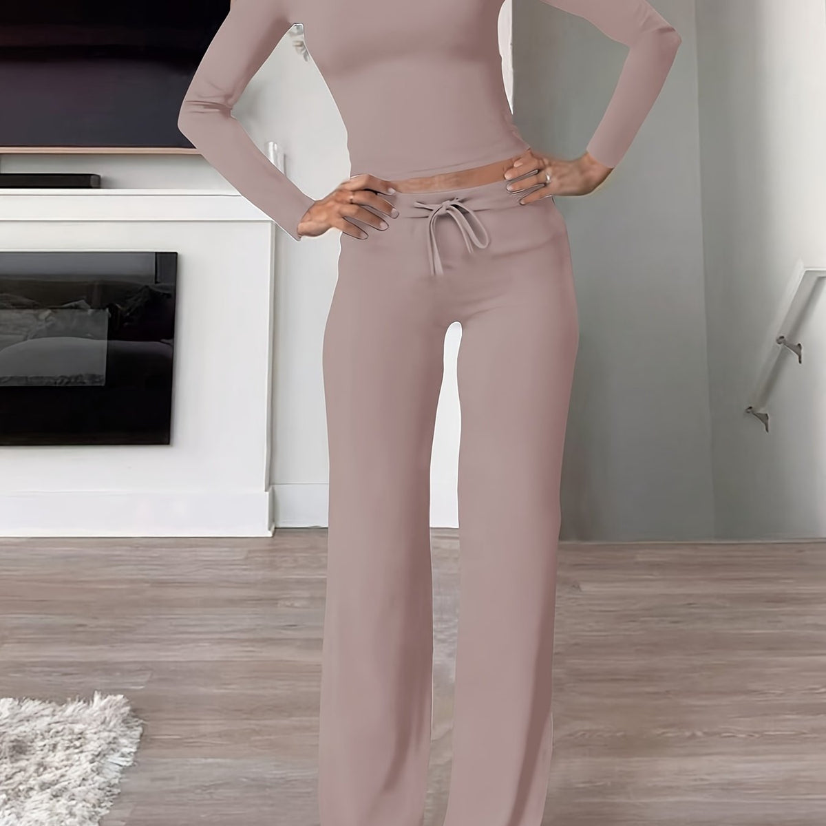Montarello Women's Loungewear Set Ribbed Long Sleeve Drawstring Two Piece