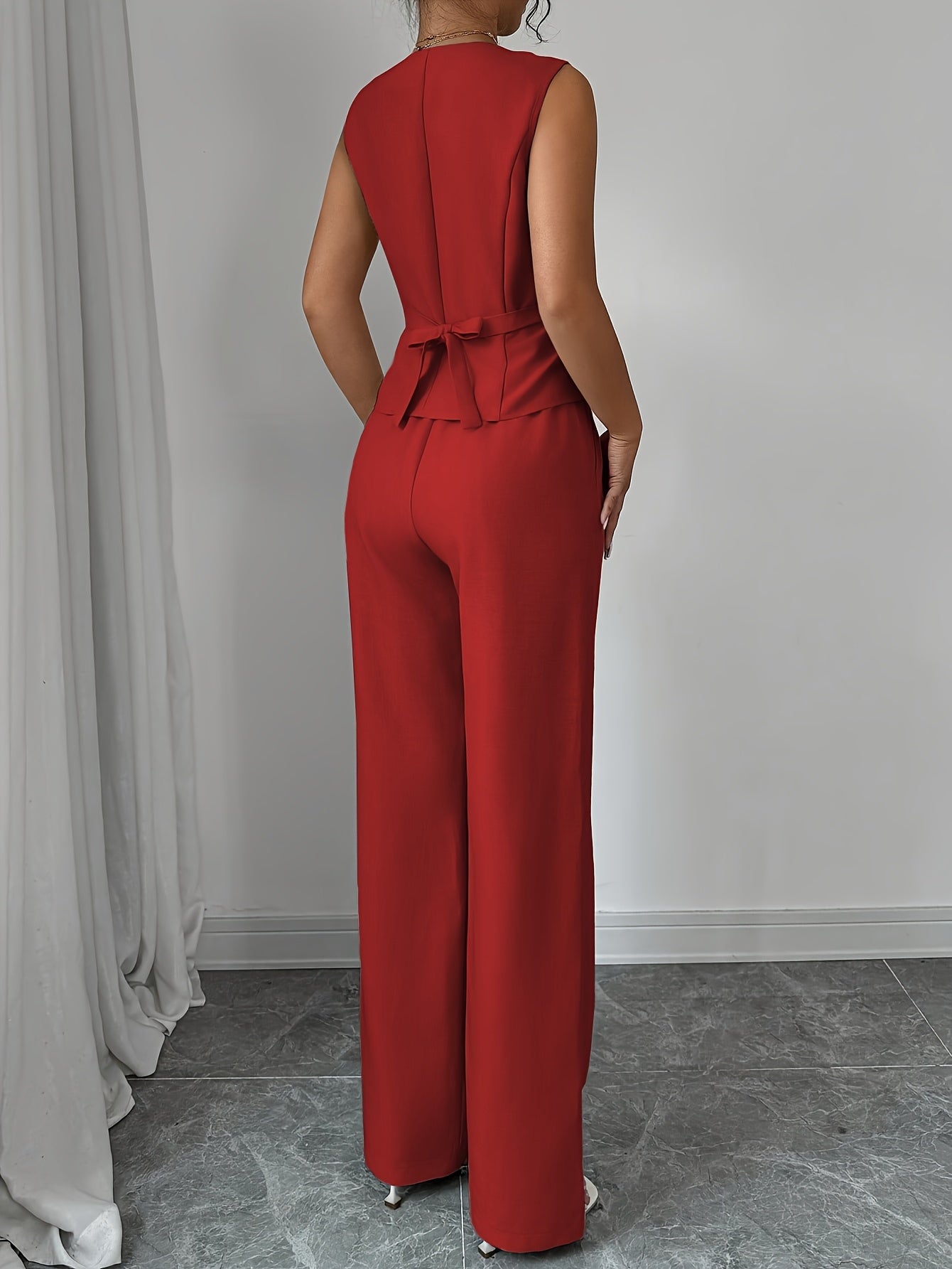 Montarello Women's Sleeveless V-Neck Top and Trousers Co-Ord Set