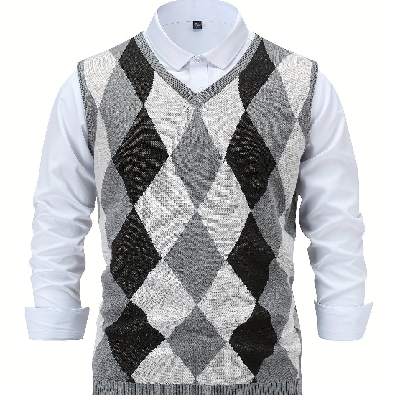 Montarello Men's Sweater Vest Argyle Knitted V-Neck