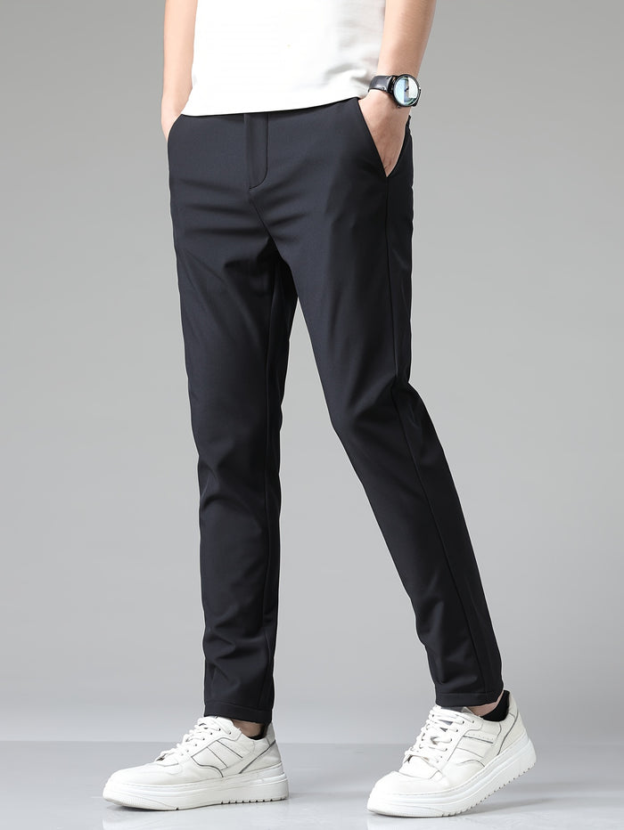 Montarello Men's Slim Fit Stretch Trousers with Straight Leg