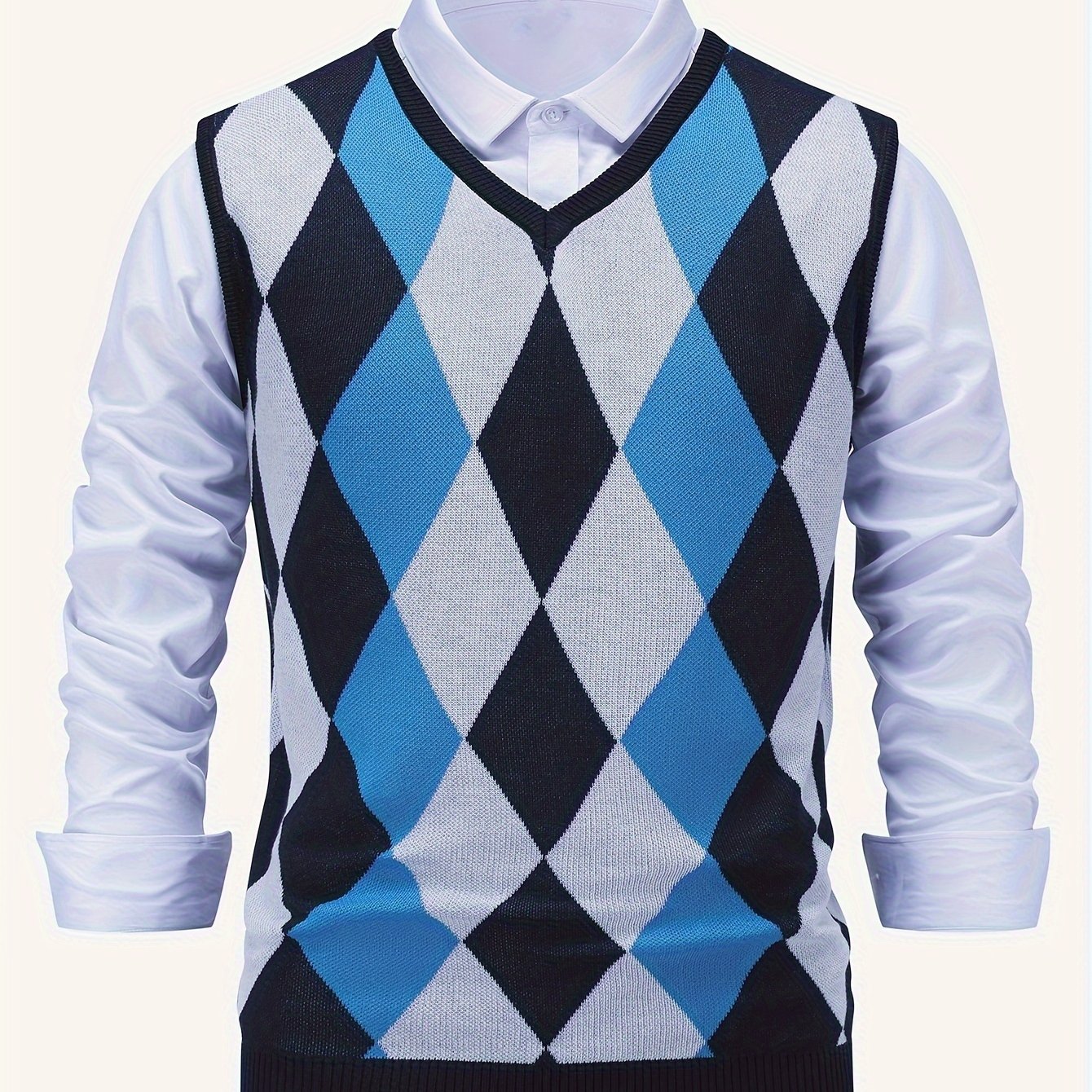 Montarello Men's Sweater Vest Argyle Knitted V-Neck