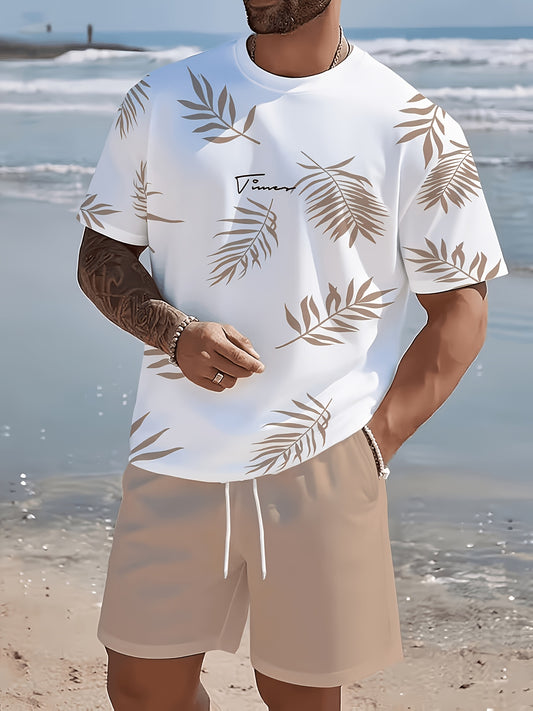 Montarello Palm Print Men's T-Shirt & Shorts Set