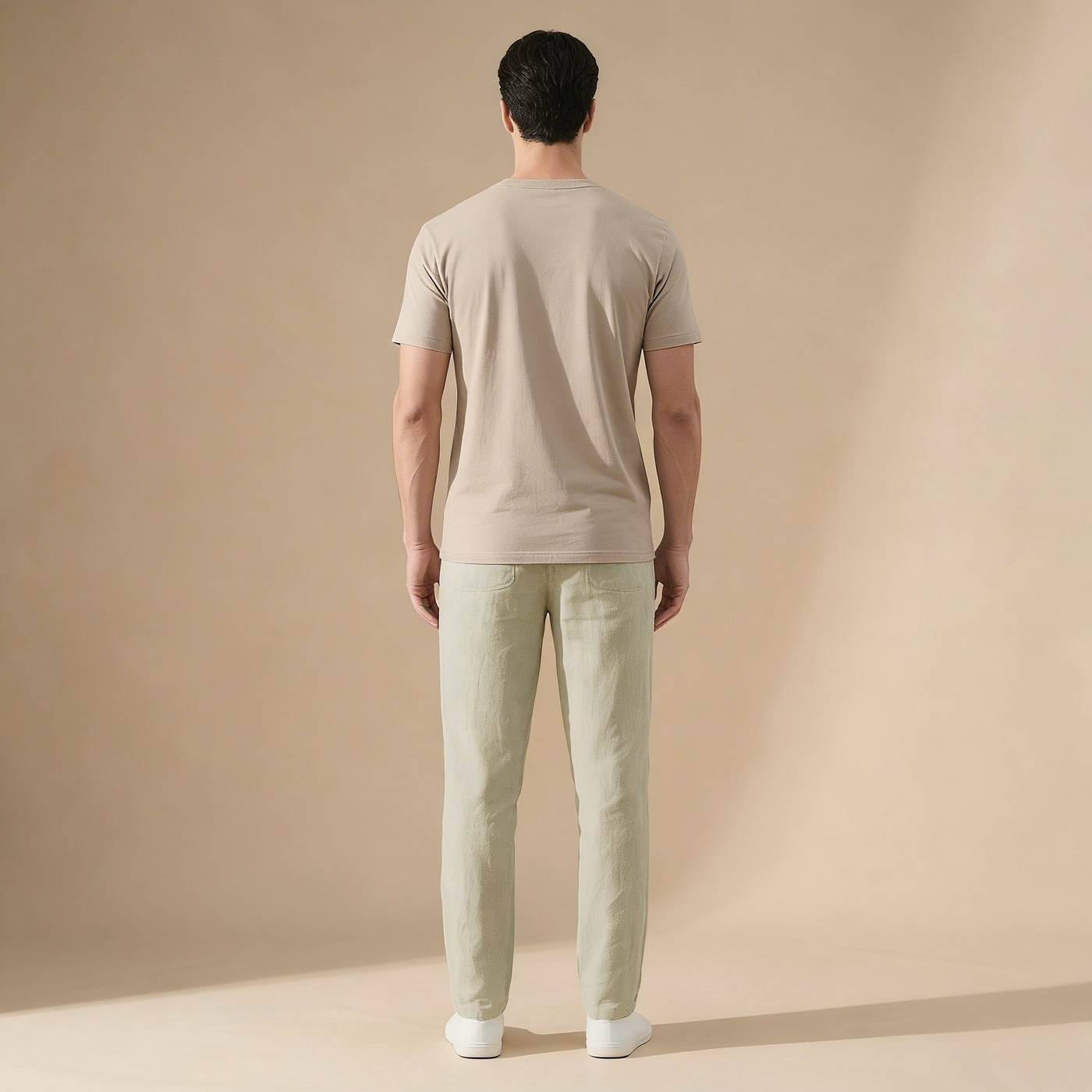 Montarello Men's Straight-Leg Linen-Look Elastic Waist Summer Trousers