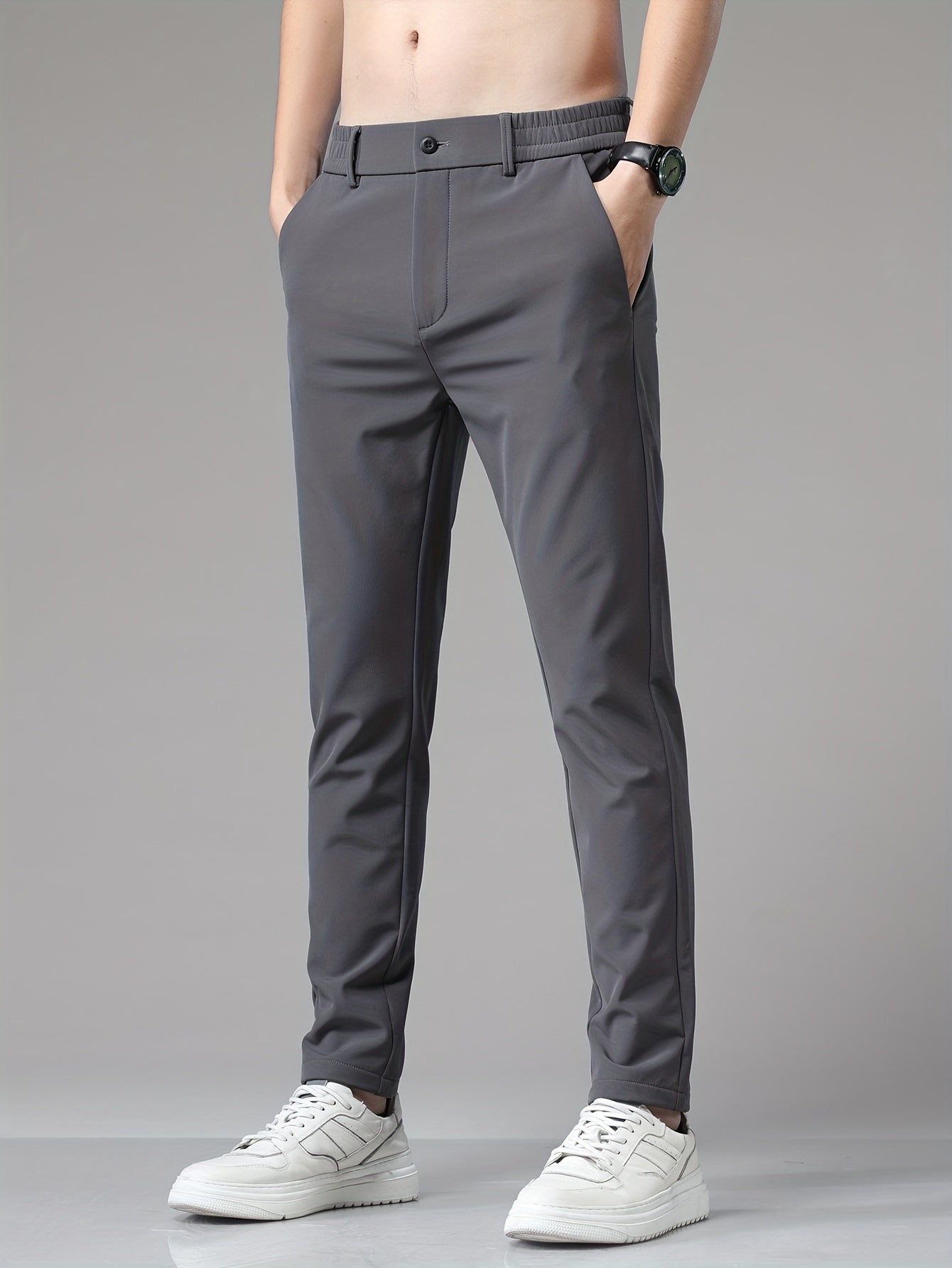 Montarello Men's Slim Fit Stretch Trousers with Straight Leg