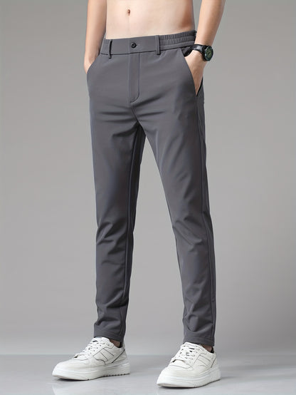 Montarello Men's Slim Fit Stretch Trousers with Straight Leg