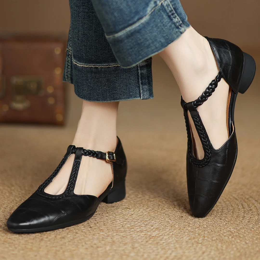Montarello Women's Pointed Toe Mary Jane Flats