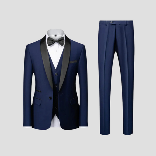 Montarello Men's Slim Fit Tuxedo 3-Piece Suit – Contrast Lapel Blazer Set