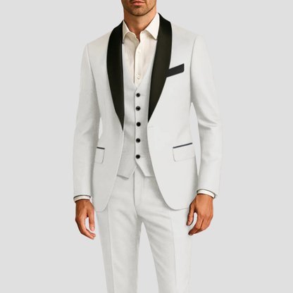 Montarello Men's Slim Fit Tuxedo 3-Piece Suit – Contrast Lapel Blazer Set