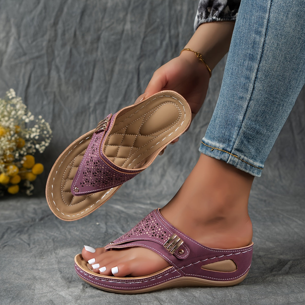 Montarello Women's Beaded Platform Wedge Thong Sandals