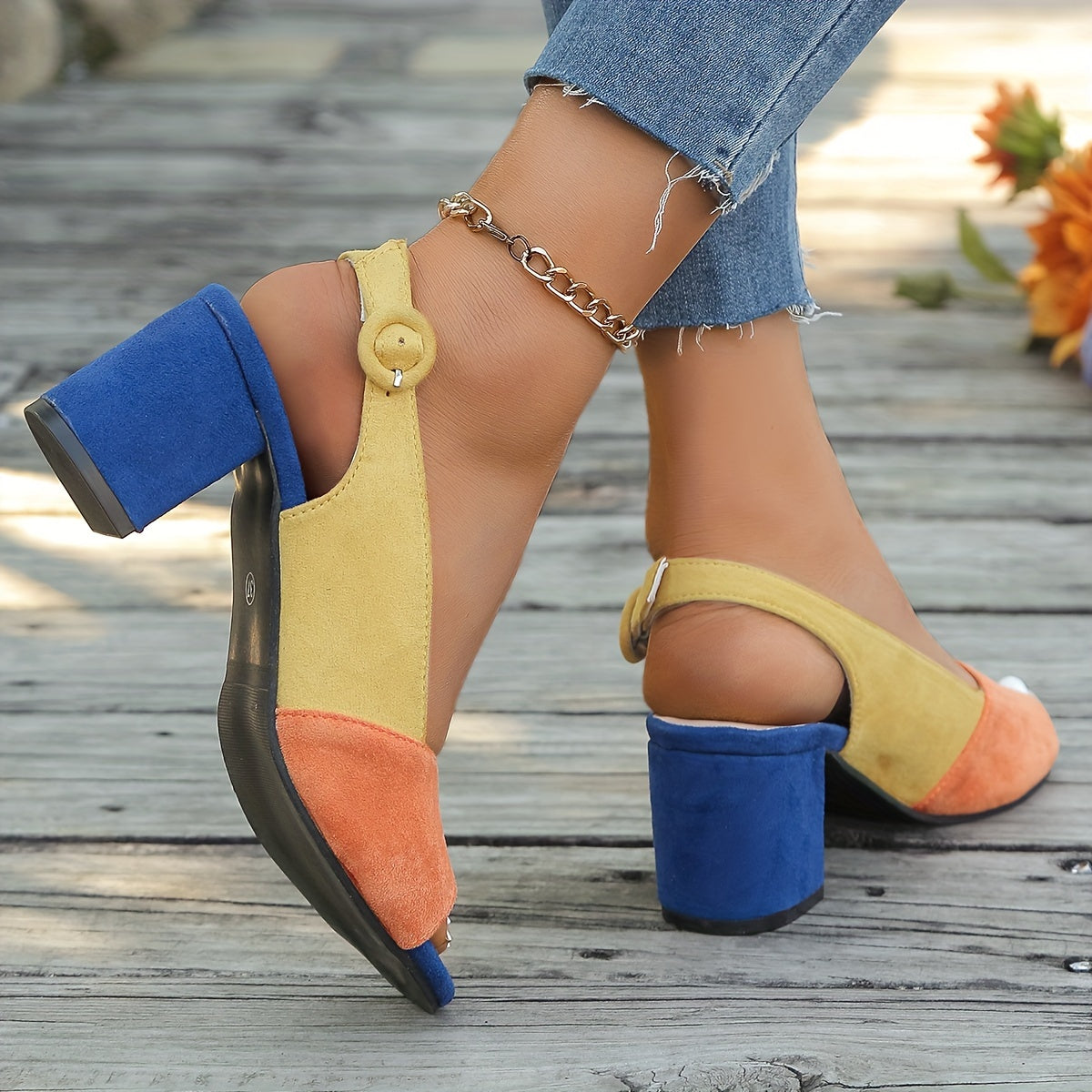Montarello Colour Block Women's Block Heel Sandals