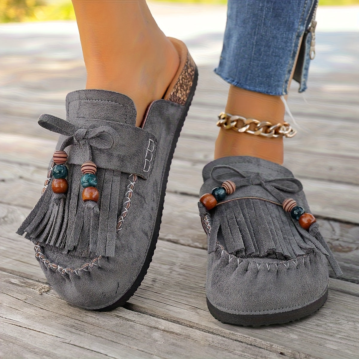 Montarello Tassel Beaded Women's Slip-On Shoes