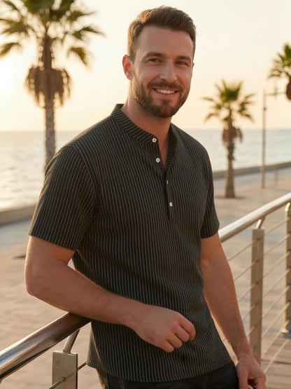 Montarello Henley Men's Linen-Look Short Sleeve Shirt