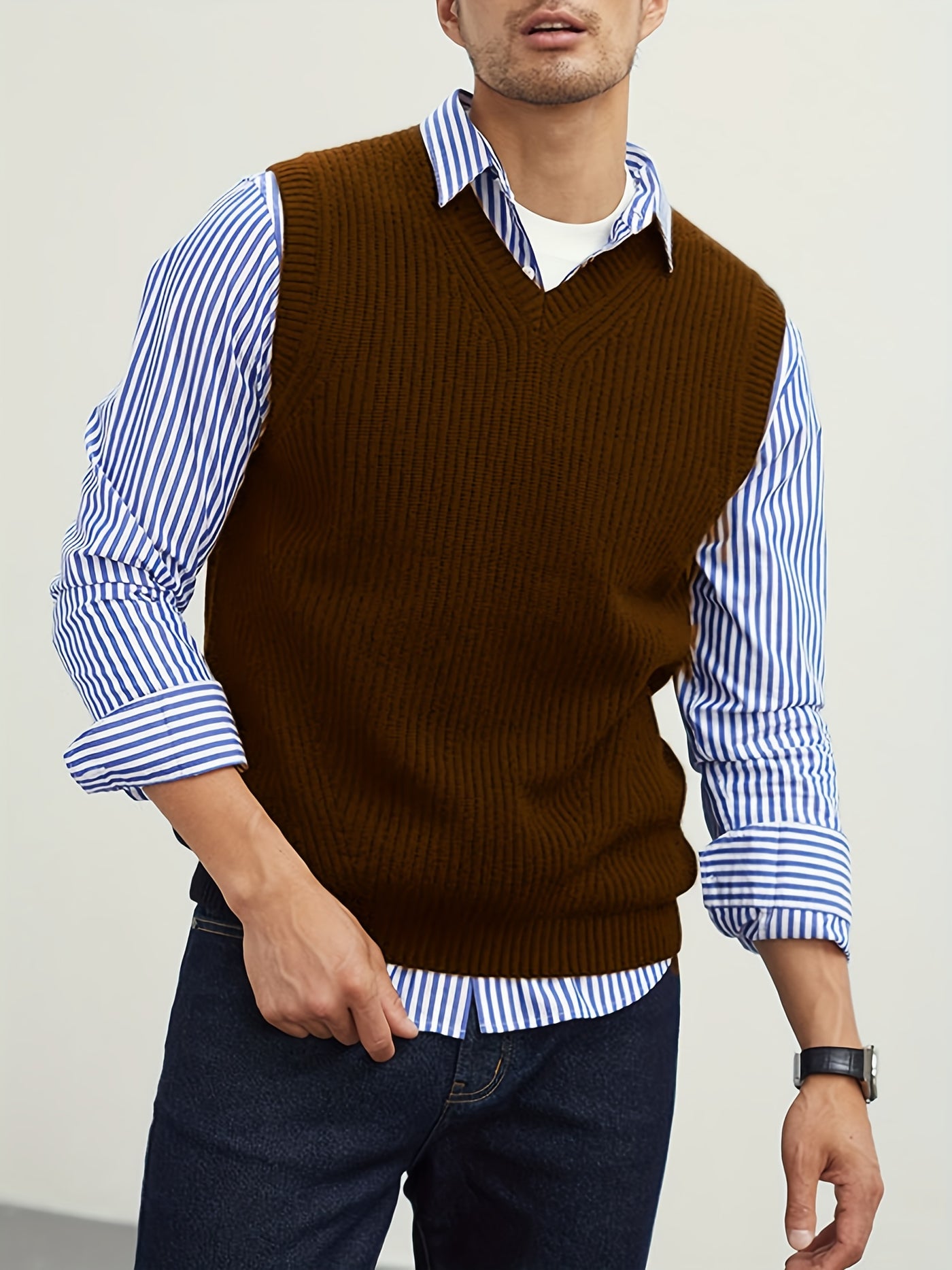 Montarello Men's Sweater Vest V-Neck Ribbed Knit