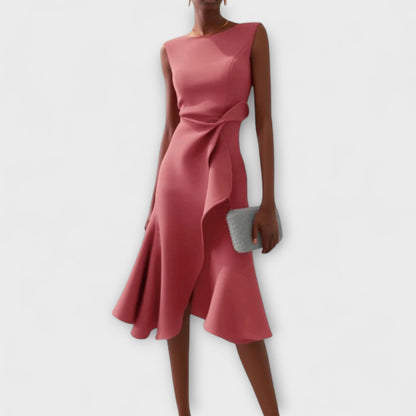 Montarello Women's Sleeveless Wrap Detail Ruffle Midi Dress