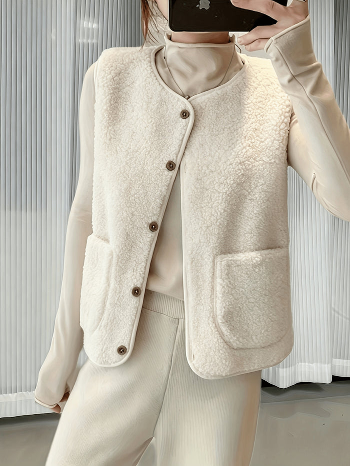 Montarello Women's Gilet Borg Teddy Button Front