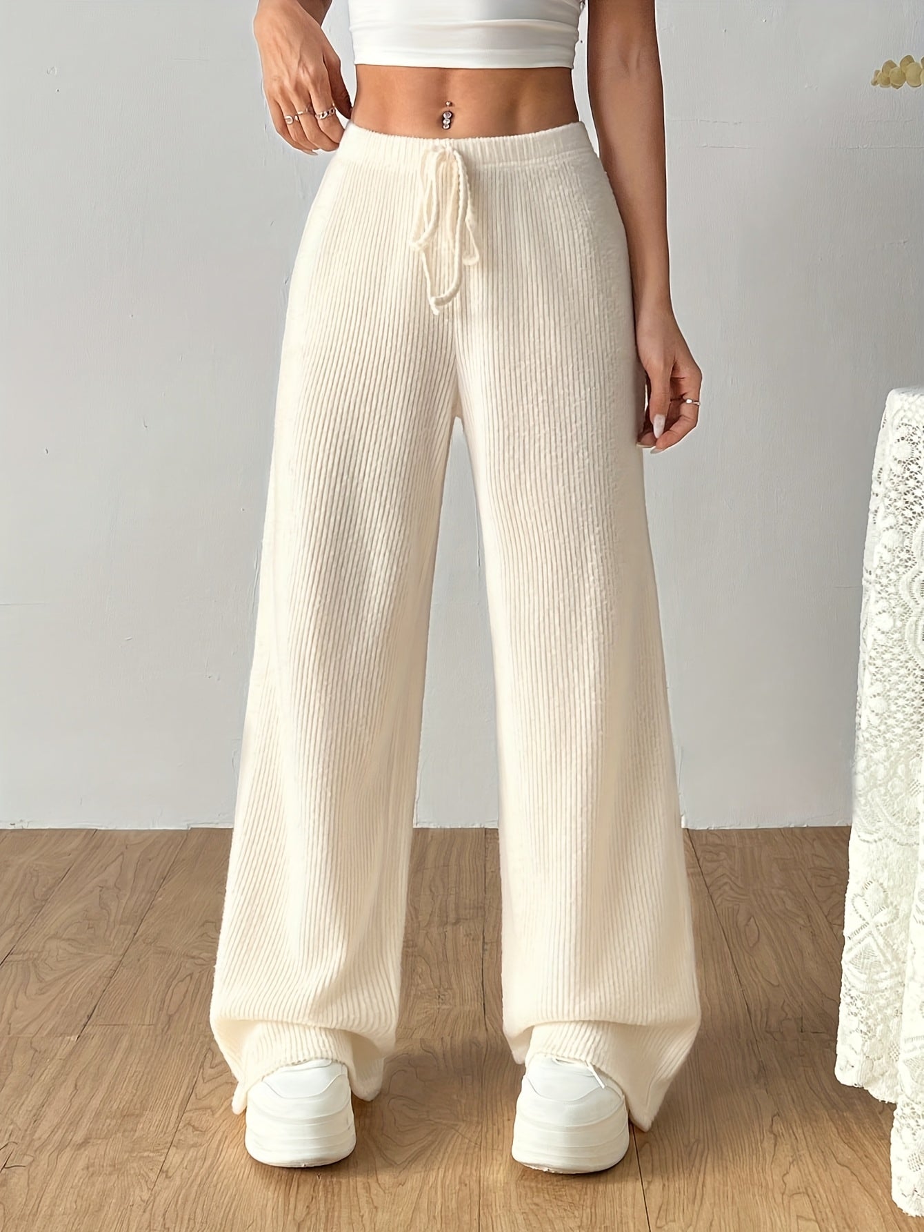Montarello Women's Knitted Trousers Wide Leg Ribbed