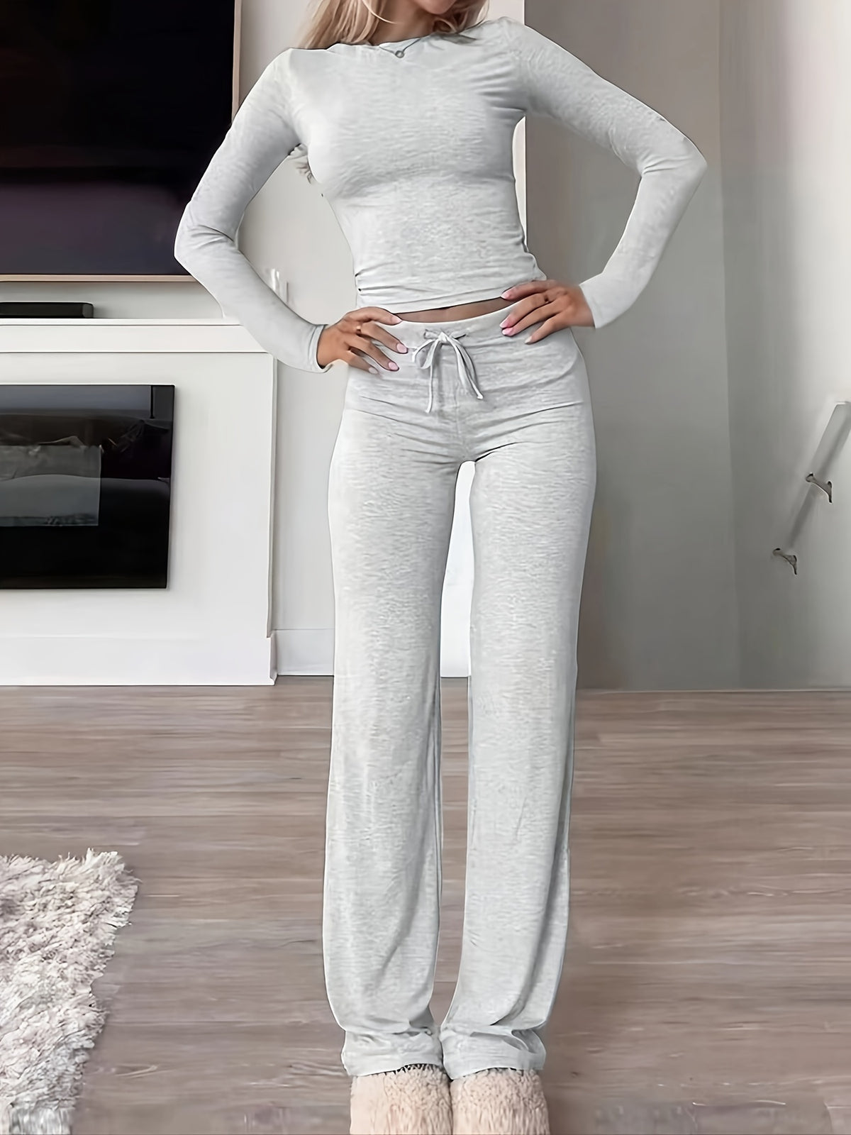 Montarello Women's Loungewear Set Ribbed Long Sleeve Drawstring Two Piece