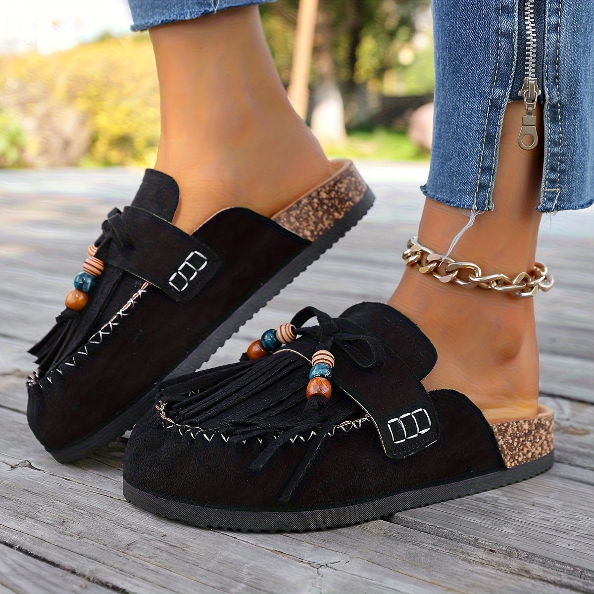 Montarello Tassel Beaded Women's Slip-On Shoes