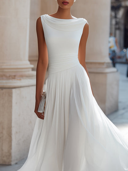 Robe midi plissée sans manches à col bateau pour femme Montarello  