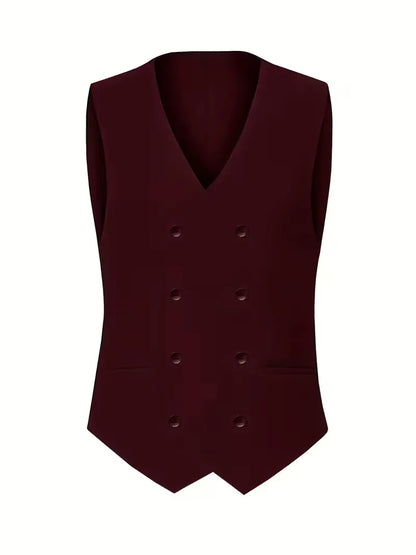 Montarello Men's Slim Fit Three-Piece Suit with Double-Breasted Waistcoat