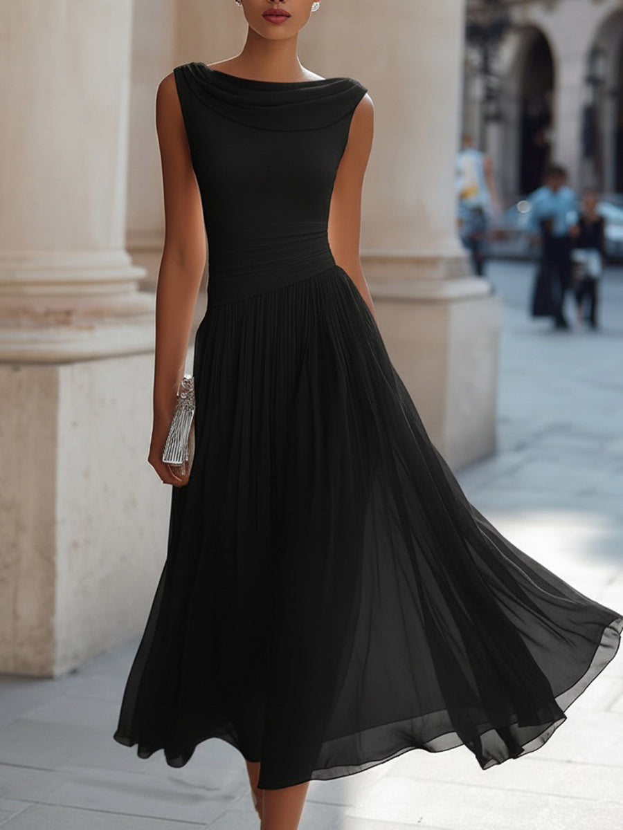 Robe midi plissée sans manches à col bateau pour femme Montarello  