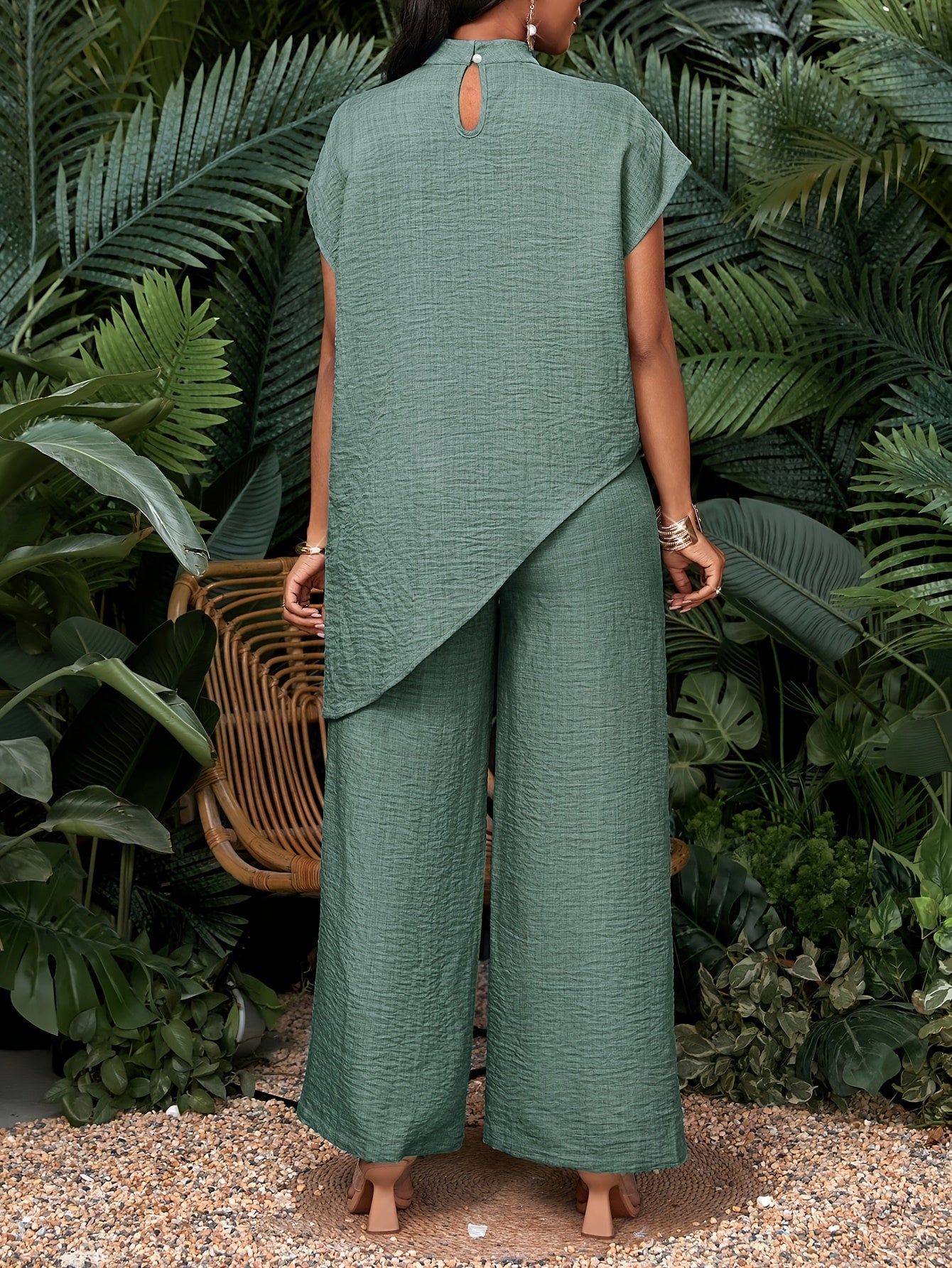 Montarello Women's Asymmetric Hem Top and Trousers Co-Ord Set