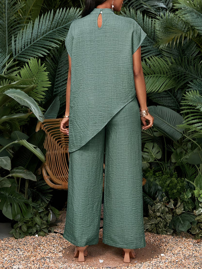 Montarello Women's Asymmetric Hem Top and Trousers Co-Ord Set