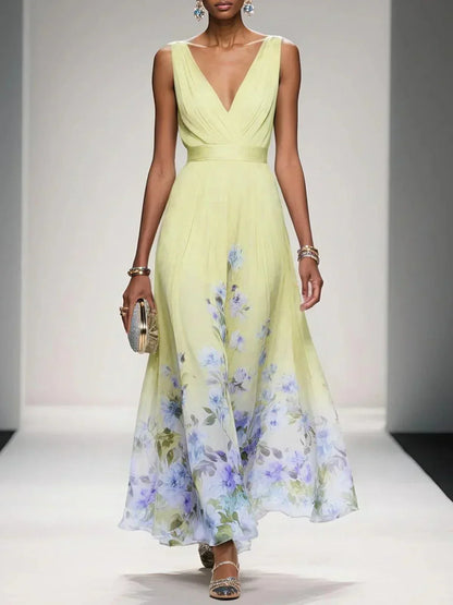 Montarello Women’s Floral Deep V-Neck Wedding Guest Dress