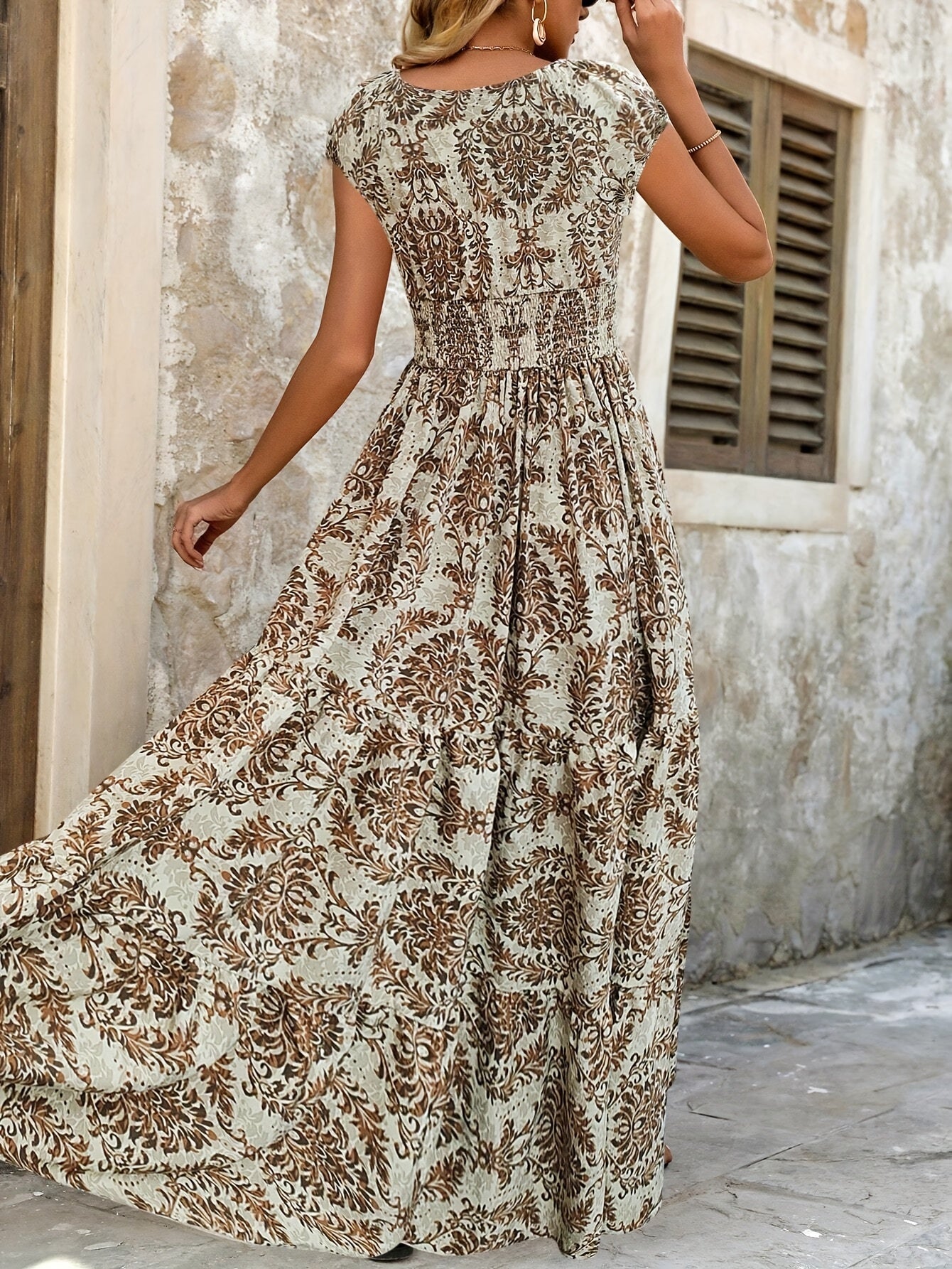 Montarello Paisley Print Smocked Maxi Dress Women's
