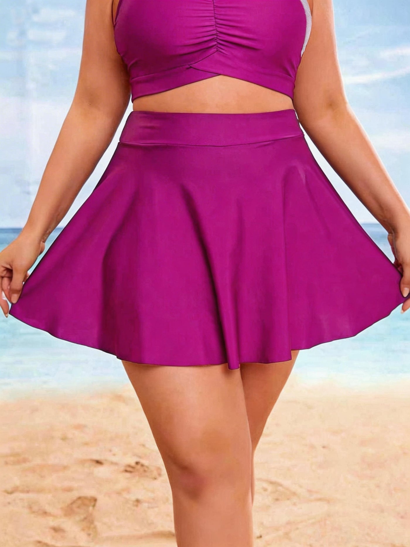 Montarello Women's High-Waisted Pleated Pocket Swim Skirt