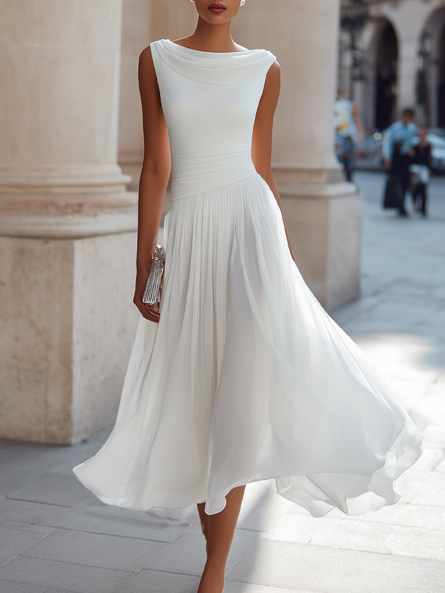 Robe midi plissée sans manches à col bateau pour femme Montarello  