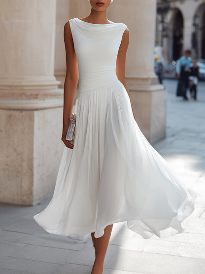 Robe midi plissée sans manches à col bateau pour femme Montarello  