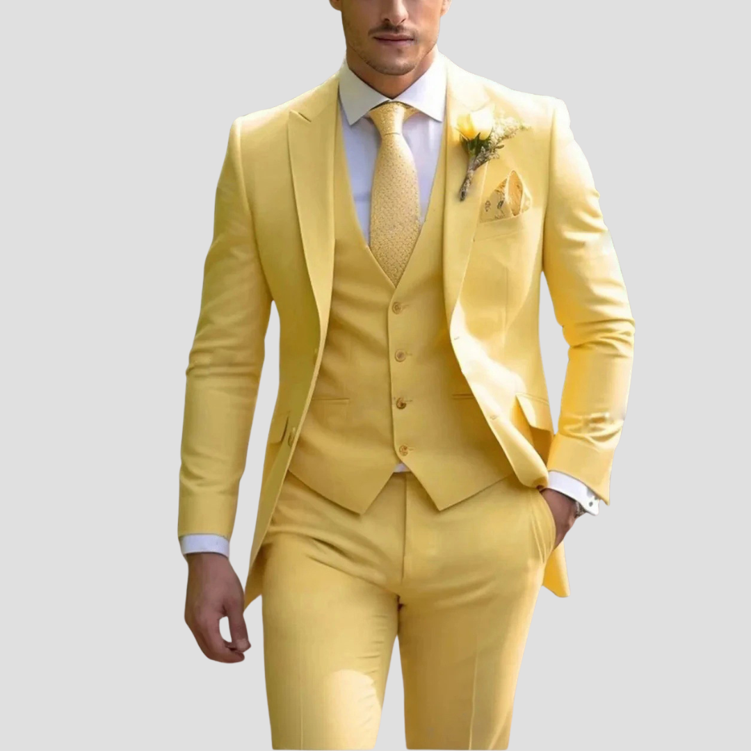 Montarello Men's Slim Fit 3-Piece Suit Set – Blazer, Waistcoat & Trousers