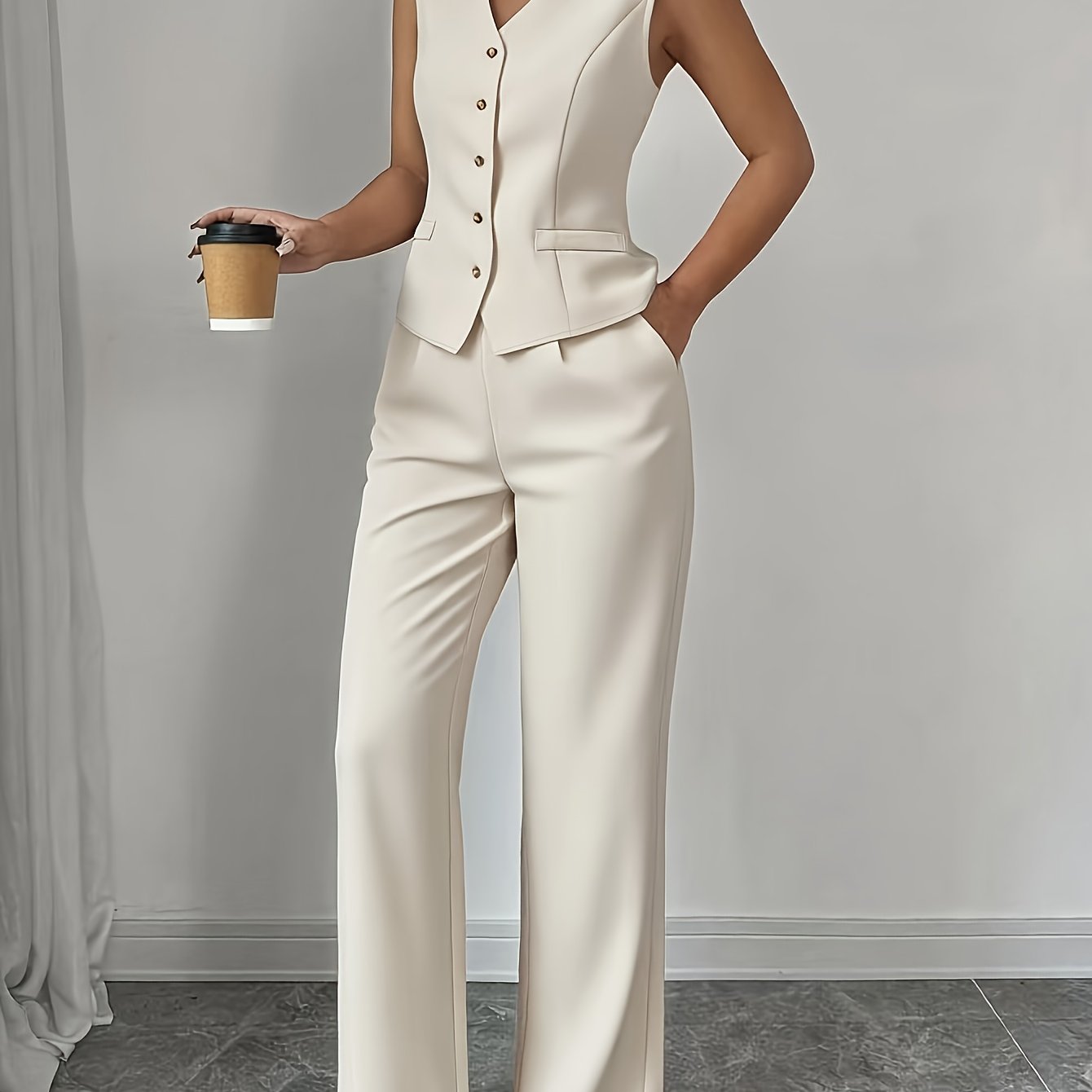 Montarello Women's Sleeveless V-Neck Top and Trousers Co-Ord Set