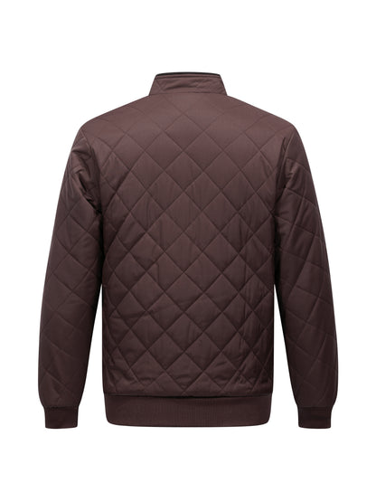 Montarello Men's Diamond Quilted Zip-Up Jacket with Stand Collar