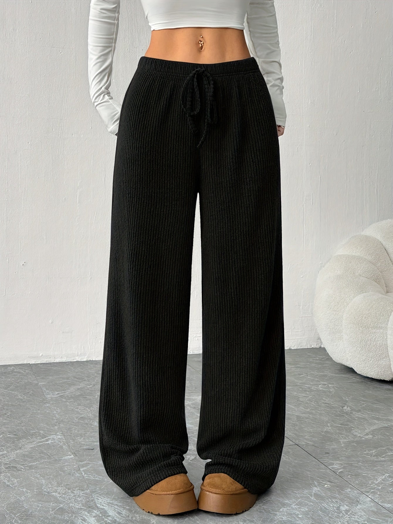 Montarello Women's Knitted Trousers Wide Leg Ribbed